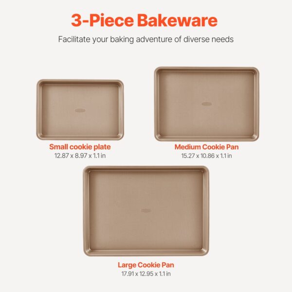 Baking Pan Set 3-Piece Nonstick Carbon Steel Bakeware Set with Silicone Handle - Image 2